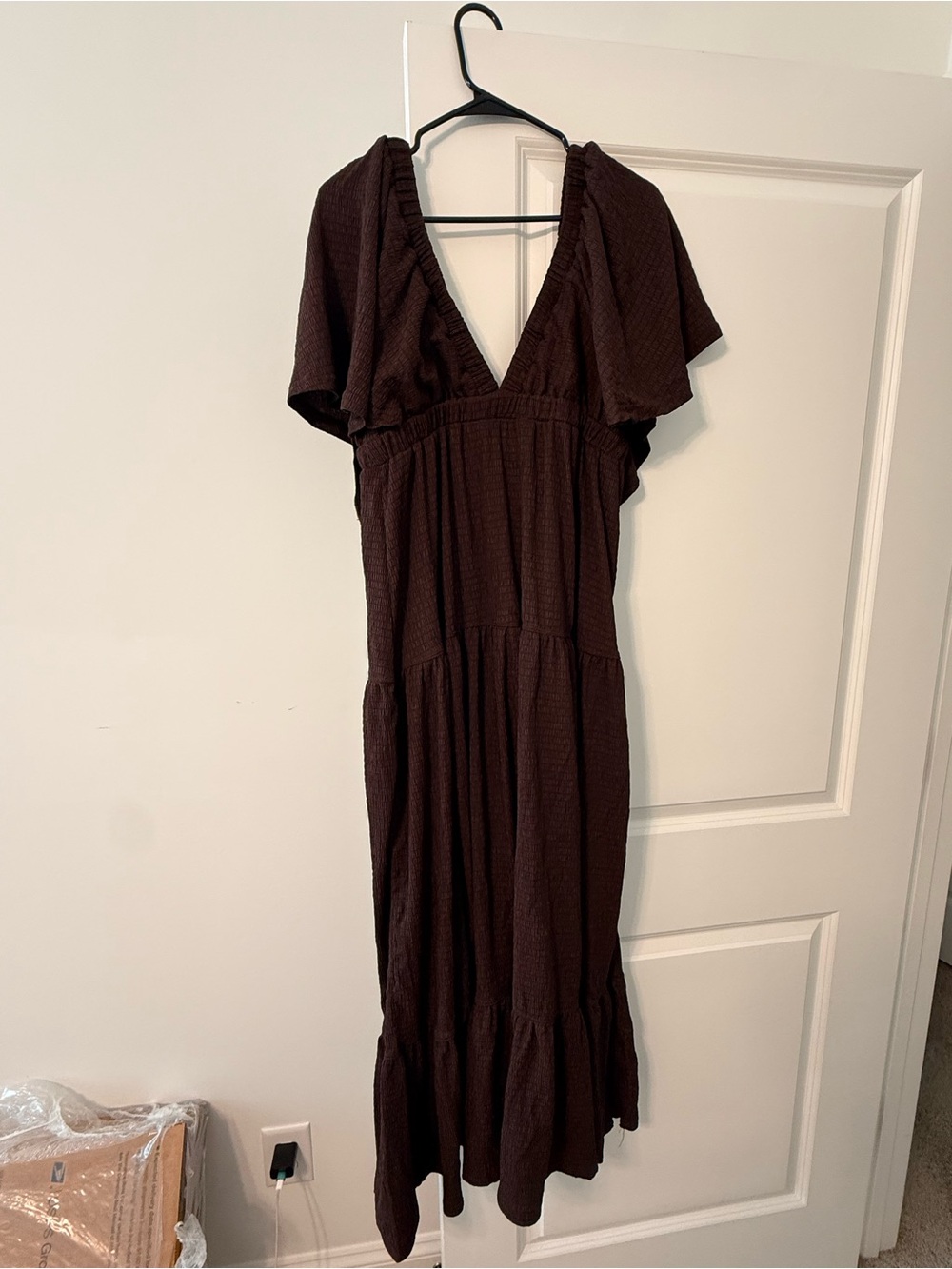 Brand New Flutter Sleeve Maxi Dress in Dark Brown (NWT)